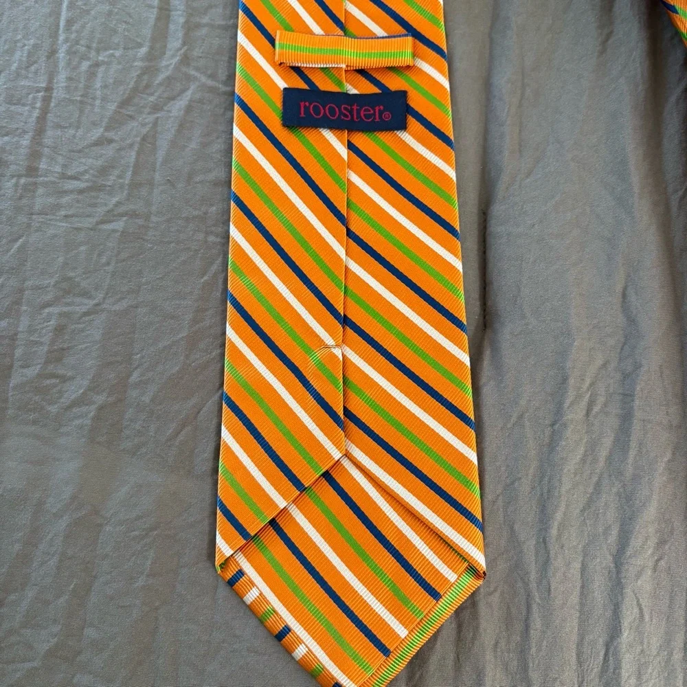 Rooster Handmade Silk Striped Tie.